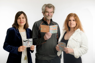 BIS Marketing Coordinator Emilia Ergin; CEO Robert von Bahr; flautist Sharon Bezaly. Photo: Jenny Thörnberg